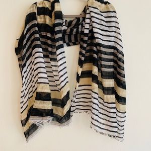 Gap Black White Tan Striped Scarf with Raw Edge